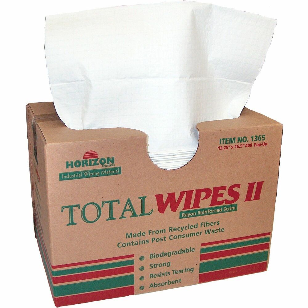 NSN3701365 - Total Wipes II Cleaning Towels features medium-duty strength and absorption to effectively clean grease, grime and spills. Perfect for multipurpose or one-time use, rayon-reinforced towels resist tearing. Use for cleaning in hospital, housekeeping and office environments. Towels contain 40-percent recycled content and 40-percent post-recovered material