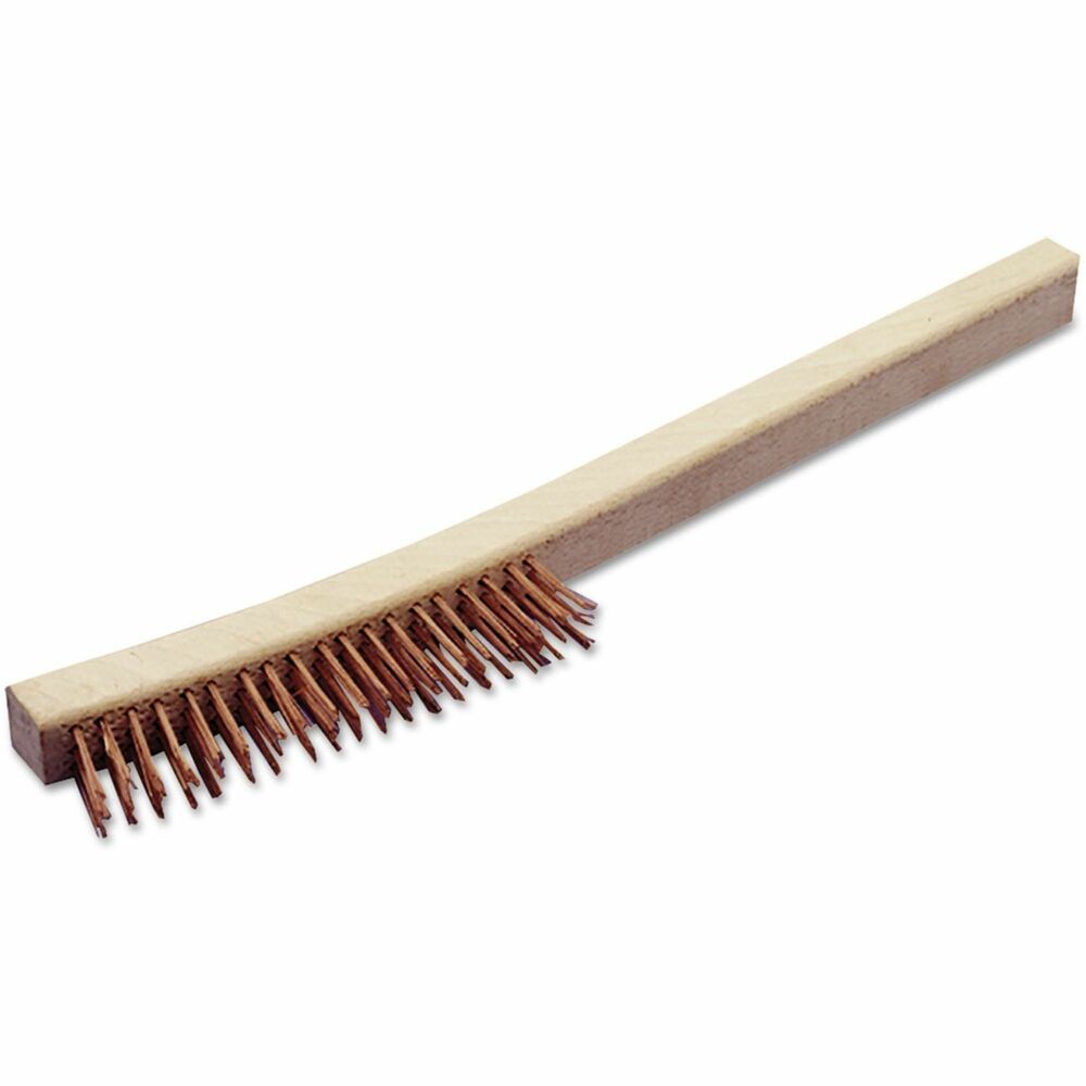 NSN2555135 - Wire Brush features wire bristles made of copper-beryllium alloy. Spark-proof brush is perfect for de-scaling metal, masonry and wood. Brush is also ideal for roughing rubber, leather and other materials. 1-1/4" bristles are arranged in 3" W x 19" L rows.
