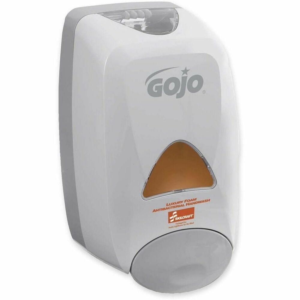 NSN5512864 - GOJO FMX-12 Dispenser holds a 1250 ml. sealed refill in a remarkably small footprint. Great for locations where a smaller, more traditional dispenser is preferred. Dispenser delivers more than 1,700 uses per refill. Design features a skylight with an extra-large site window and is ADA compliant with one-handed push operation.