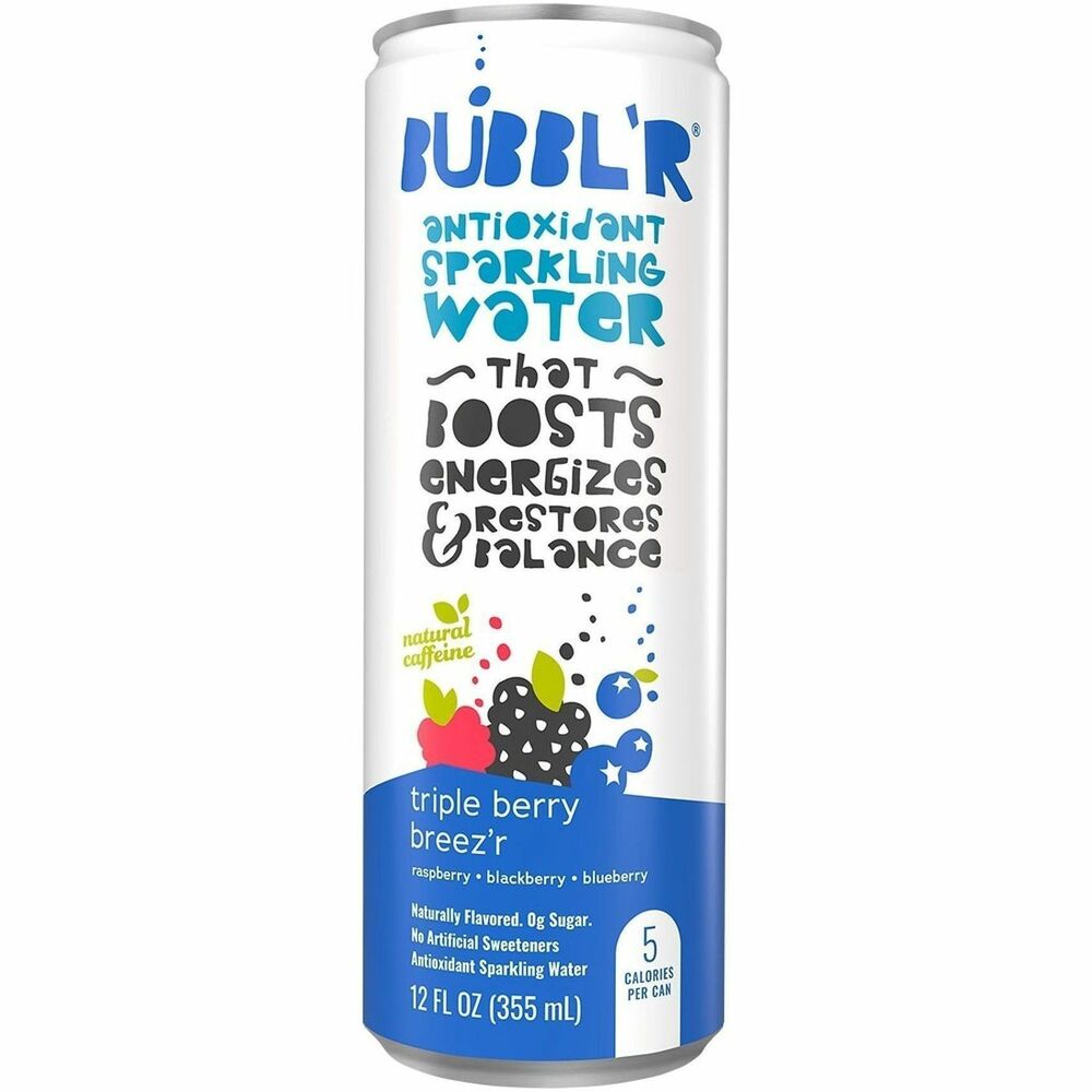 WIC00028 - Bubbl'r Antioxidant uses natural flavors, colors and caffeine sources for a bubbly burst of energy without the drawbacks of traditional caffeinated soda. Fruity effervescence and awesome antioxidants balance the body and focus the mind while delivering a boost of caffeine. Sparkling water contains 0g of sugar and no artificial sweeteners, and it is soy-free, gluten-free and a perfect low-glycemic option.   