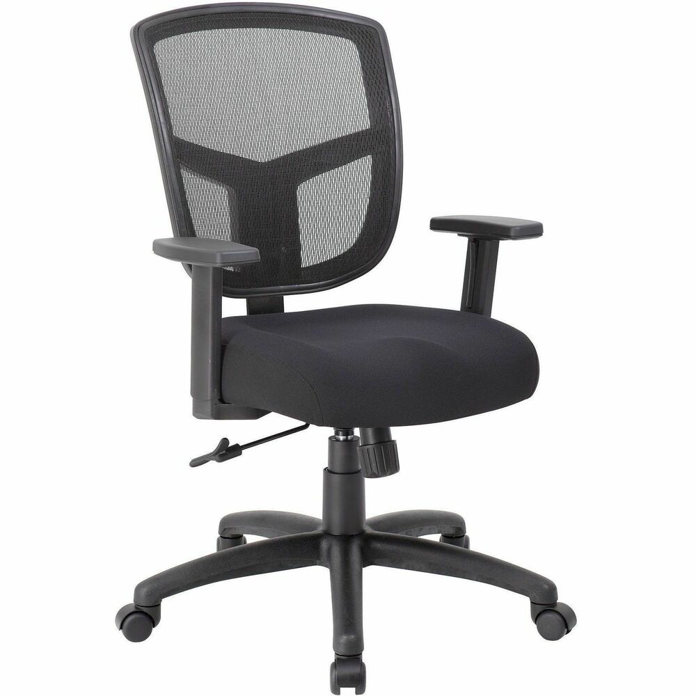 BOP6022 - This Mesh Task Chair comes with an open, breathable mesh fabric that will keep you cool and comfortable during extended periods of work. The contoured 4" high density foam seat cushion provides added comfort. The height adjustable arms provide comfortable and versatile arm rests that can suit your personal preferences. The synchro-tilt mechanism moves the back and seat in unison at a 2:1 ratio and locks in any position throughout the tilt range. The adjustable tilt tension control knob, located under the seat, allows you to customize the tension of the tilt.  The pneumatic adjustable gas lift allows for easy seat height adjustment to help you find the personalized sitting style that suits you and your work environment. The large 27'' black nylon base provides added stability to the chair. The hooded double wheel casters make it easy to move and shift directions. The weight capacity of this chair is 275 lb.