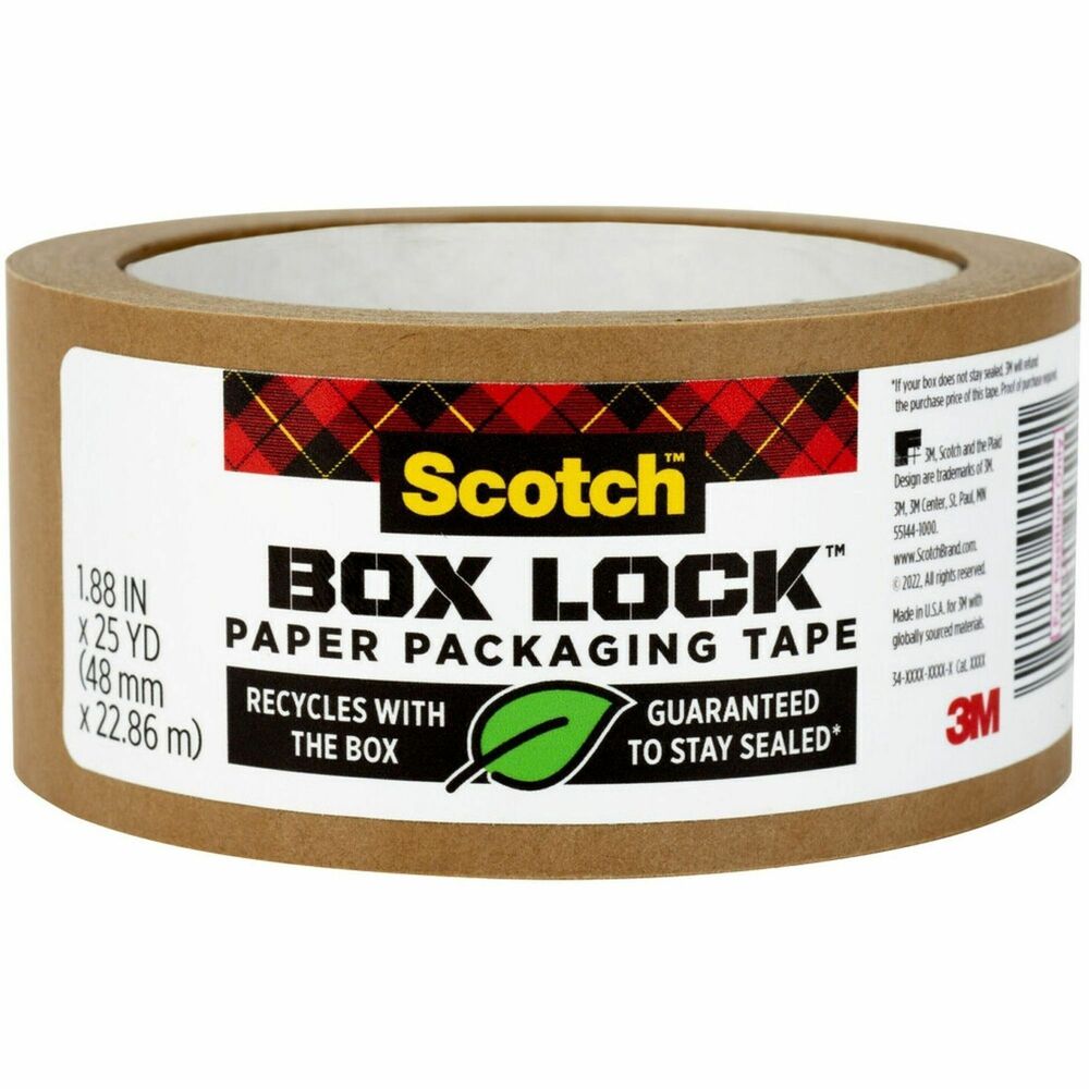 MMM7850238GCEA - Scotch Box Lock Packaging Tape Refill sticks instantly to any box. Extreme grip ensures boxes stay securely sealed, even during rough handling. Advanced adhesive creates a secure seal over box edges better than other leading premium packaging tapes and sticks better on cardboard too. It is designed to be thicker than many competitive tapes, which reduces splitting and tearing and makes it easier to find the start of the roll. This tape can be used on any type of box, including harder-to-stick to 100 percent recycled boxes.