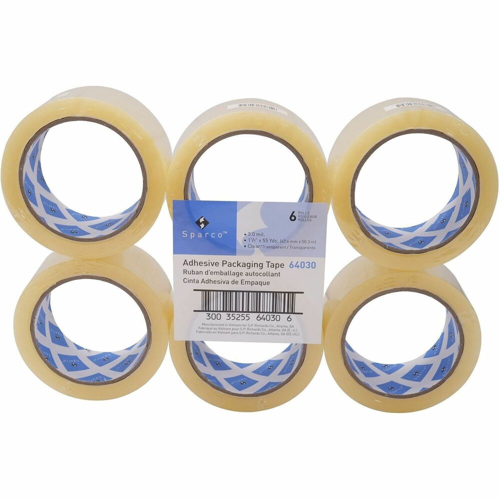 SPR64030 - Heavy-duty packaging tape with acrylic adhesive provides a firm, strong bond. Acrylic-based adhesive bonds well to polar surfaces like metal, glass, polyesters and polycarbonates. It also offers resistance to excellent temperature, UV and oxidation. Tape resists tearing, splitting and breakage. Design includes a 3" core and 3.0 mil thickness.