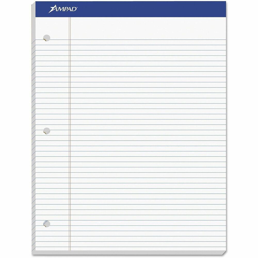 TOP20346EA - Perforated writing pad features 100 letter-size sheets of quality, 15 lb. white paper. Each sheet is three-hole punched for binder storage. Sheets are legal/narrow-ruled with 1/4" line spacings and a 1-1/4" left margin. Perforations allow a clean-edge tear-out. Super stiff, 80 point, chipboard back provides writing support for handheld use.
