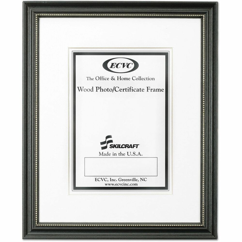 NSN4246489 - Preserve and Protect Your Certificates/Pictures/Art with a Value Priced High Quality Frame. Traditional ready-made 3/4" walnut molding with a gold bead trim. Includes glass, beveled white mat board, back, and staples. Quick & easy insertion of document, mounts on wall with preinstalled hangers either vertically or horizontally. The moulding is made in North Carolina of solid hardwood grown in the southeast United States.