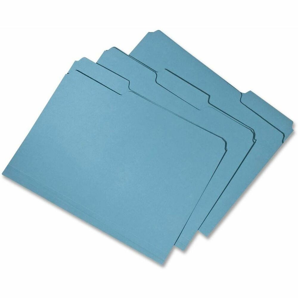 NSN5664144 - File folders are made of 100 percent recycled material with a minimum 60 percent post-consumer material. Letter-size file folders are made with a water-based adhesive and chlorine-free process to protect the environment from harmful chemicals and exceed Executive Orders 13514 and 13423. Design also features double-ply top tabs in assorted 1/3-cut positions and 11 point, acid-free stock. Tabs offer double-ply, reinforced strength. Bottom is scored for 3/4" expansion.