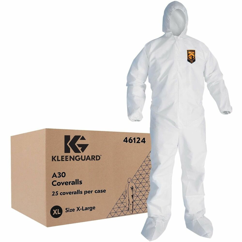 ANS46124 - KleenGuard Personal Protective Equipment (PPE) enables rather than inhibits to allow maximum productivity and safety for you and your employees. When your workers are in nonstop contact with dirt and grime where light splashes exist, KleenGuard A30 Breathable Splash and Particle Protection Coveralls are a must. These safety coveralls are designed to move with you while protecting against hazardous dry particles, aerosols and low-hazardous limited liquid splash. Air-permeable SMS fabric provides breathability and comfort. Coveralls are compliant with NFPA99 for anti-static materials. Human-centric Reflex design incorporates 12-percent more chest room and 6-percent longer body length than required ANSI sizing, providing freedom of movement and wearer comfort. KleenGuard A30 Coveralls feature a zippered front to make putting them on and taking them off easier. This product is eligible for recycling via RightCycle (when used in non-hazardous applications as classified by federal, state, and local regulations). Making the right Personal Protection choice is difficult. Perform with distinction with KleenGuard Personal Protective Equipment (PPE).