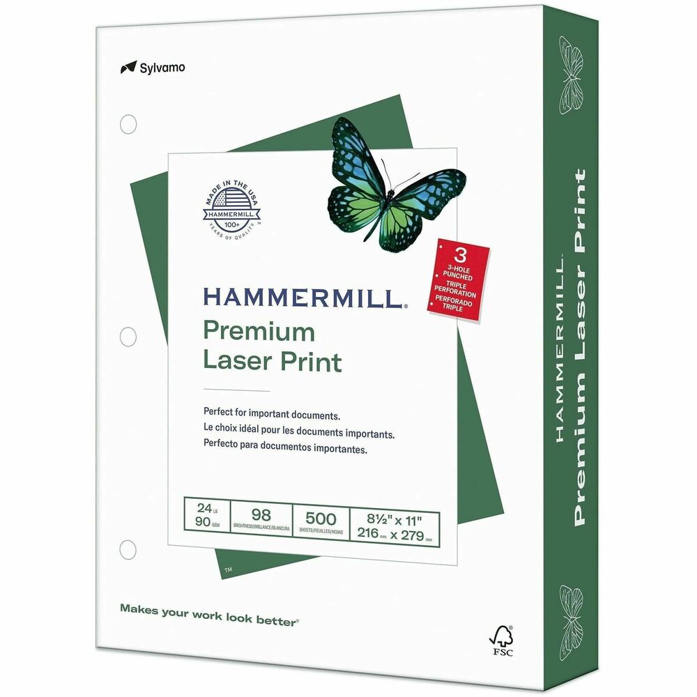 HAM107681CT - Laser Print Paper maximizes the quality of high-resolution, laser printer output. Versatile, 99.99 percent Jam-Free sheet is suited for electronic printing, laser printing and color copies. Bright-white shade provides excellent image contrast. Acid-free, archival quality extends the life of the document. Binder-ready design features a three-hole punched edge. 24 lb. paper also offers an ultra-smooth surface and is recommended for presentations, manuals, proposals and other high-quality, laser printer applications.
