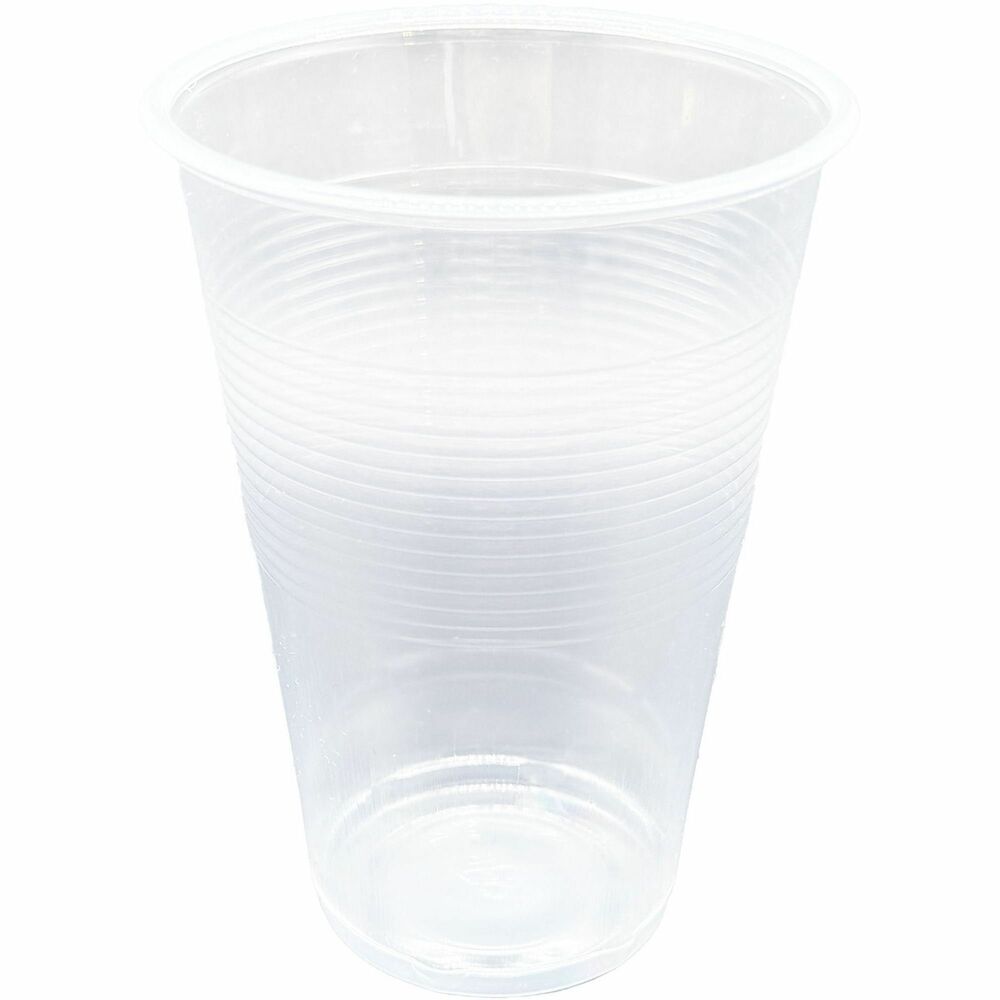 GJO10508 - Transparent cup provides a practical way to serve cold, refreshing beverages to your guests, employees, customers and more. Smooth rim provides a satisfying sipping experience and is rolled to enhance the strength of the sidewall. Ridged exterior creates a slip-resistant surface to prevent accidental spills and messes as condensation collects. Disposable design allows quick, easy cleanup after each use. Cold cup is perfect for daily use, company gatherings, picnics, special events and more.