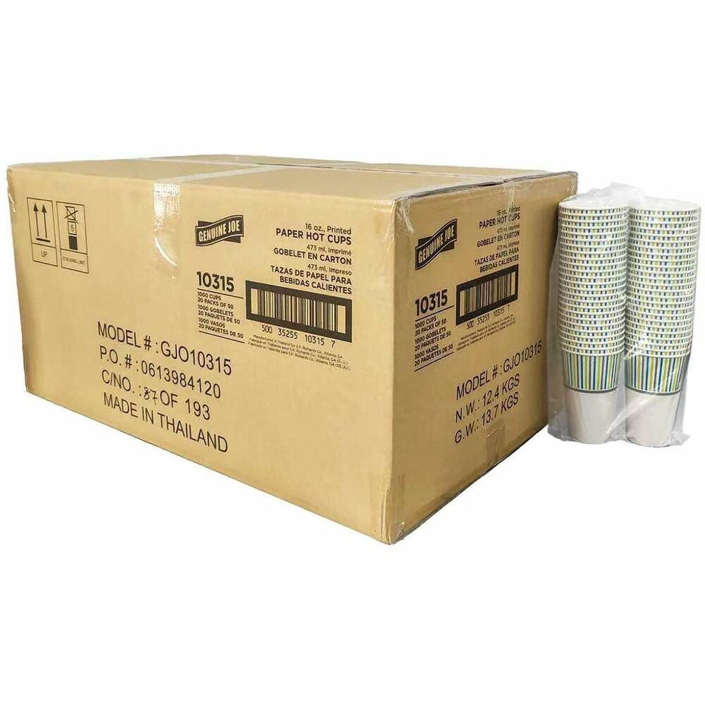 GJO10315 - These 16oz Hot-Beverage Paper Cups feature a sturdy construction that safely holds hot beverages for on-the-go enjoyment. The smooth rim provides an enjoyable sipping experience. Disposable paper material allows quick cleanup after use. Use to serve coffee, tea, hot chocolate and more.