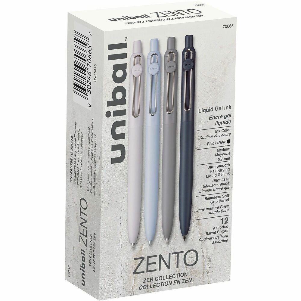 UBC70665 - Zento is a sublime fusion of writing excellence and mindful living. With uniball Zento, every stroke on paper becomes a journey of tranquility and self-discovery. The uniball Zento features a medium 0.7mm point and liquid gel ink that dries quickly while providing a super smooth flow. The uniball Zento collection showcases a thoughtfully designed, minimalist barrel with a seamless soft grip made from 75% recycled material. Each barrel color is carefully curated to evoke a sense of insightfulness and reflective thought. In addition, the functional and strong spring-loaded wire clip opens wide to effortlessly attach to any pocket, document, folder, or notebook. Experience a super-smooth quick-dry writing flow that feels like a gentle meditation for your hand, fostering mindfulness with every word.