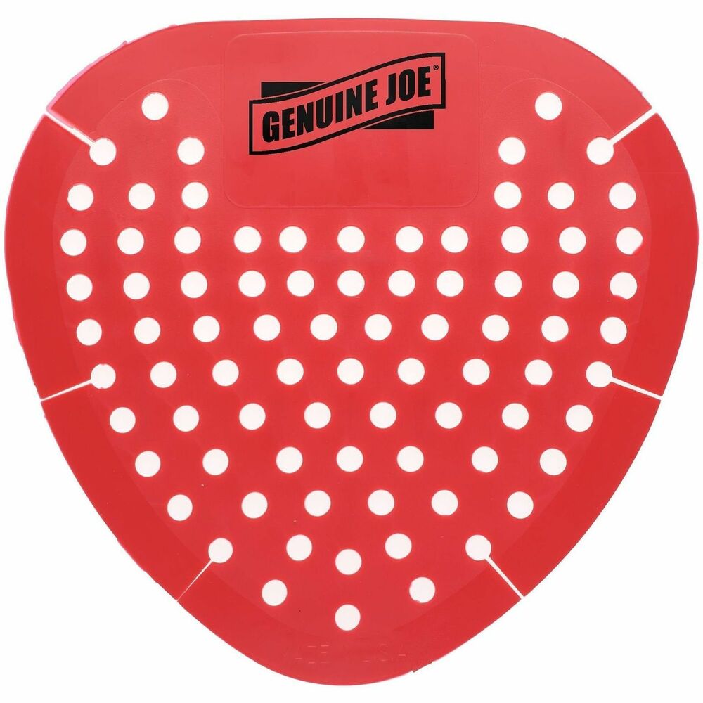 GJO10011CT - Genuine Joe Deodorant Urinal Screens effectively traps debris and reduce splash back. The vinyl screens leave behind a refreshing scent that neutralizes odors in bathroom settings.