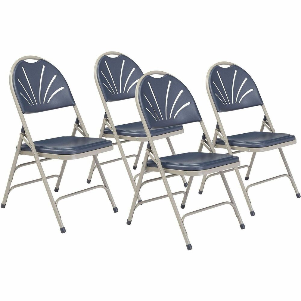 NPS1115 - The amazingly comfortable 1100 Series Polyfold Fan-Back Folding Chair offers the perfect solution for both indoor and outdoor seating events, such as meetings, graduations and receptions. This light-weight, institutional-grade chair was made to provide you with the strengths of metal and all the benefits of plastic. The powder-coated, 18-gauge tubular steel frame features three double-riveted U-braces, one in front and two in back, to securely support the double-hinged legs. The large seat and backrest are made of comfortable contoured, color-impregnated plastic to prevent fading and rusting. The attractive radius fan-back provides ergonomic comfort and breathability to provide relief during long presentations. Color-coordinated V-tip stability plugs provide added reinforcement at the frame's junction and matching replaceable glides prevent floor damage. These stack horizontally up to 26 chairs high. The 1100 Series meets MAS Certified Green and ANSI/BIFMA standards.