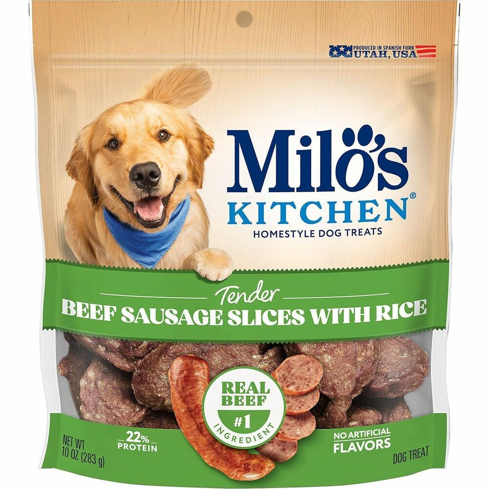 SMU52775 - Save those sizzling sausage links for your two-legged family members and give your dog a treat made specially for them. All you have to do is open a bag of Milo's Kitchen Beef Sausage Slices With Rice dog treats. These savory dog snacks are cooked low and slow to make each bite tender and delicious. They're made with real beef as the number one ingredient for a homestyle treating experience your dog will love. Another thing that makes these treats so special is all the stuff that's intentionally left out - there are no artificial flavors or fillers and no meat by-products. Pick up a bag for your dog and see why The Best Treats Come From The Kitchen.