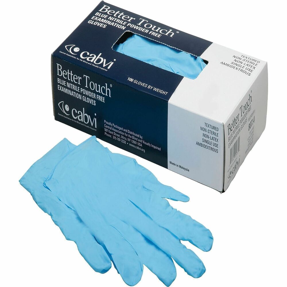 NSNNIB0238CT - Medical-Grade Synthetic Gloves offer a solution to those allergic to natural latex protein. 100 percent synthetic nitrile polymer is nonsterile, 4 mil thick, powder-free and textured on the fingertips for a strong grip in both wet and dry applications. It resists punctures and chemicals. Ambidextrous, 9.5" long gloves are not made with natural rubber latex. They are tested for use with chemotherapy drugs and mandatory only for U.S. Department of Veterans Affairs.