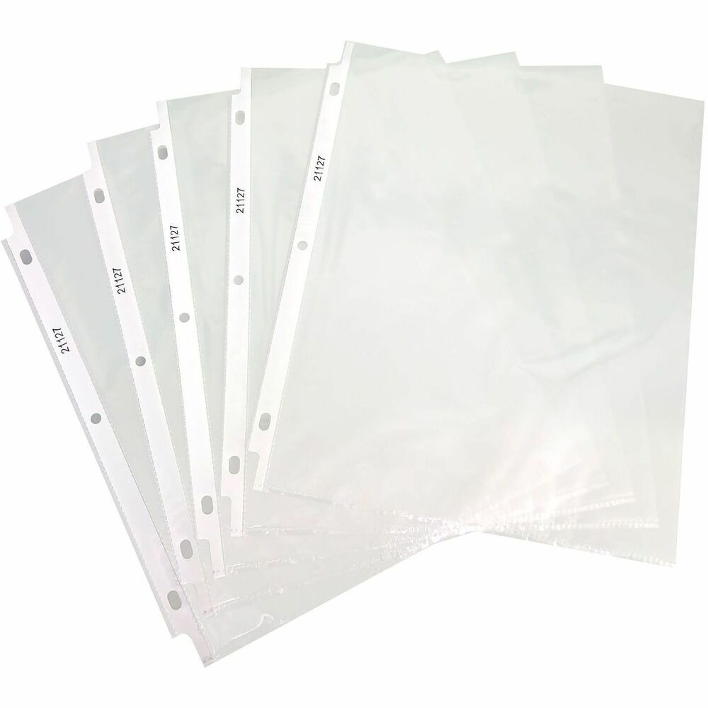 BSN21127 - Durable, top-loading sheet protectors hold letter-size inserts without punching. Printed materials do not stick or lift off this specially formulated, polypropylene material. Nonglare design features a reinforced strip at binding edge and three-hole punched sides. Die-cut corners on ring side allow pages to turn freely. Oversized ring binders and indexes are sold separately.