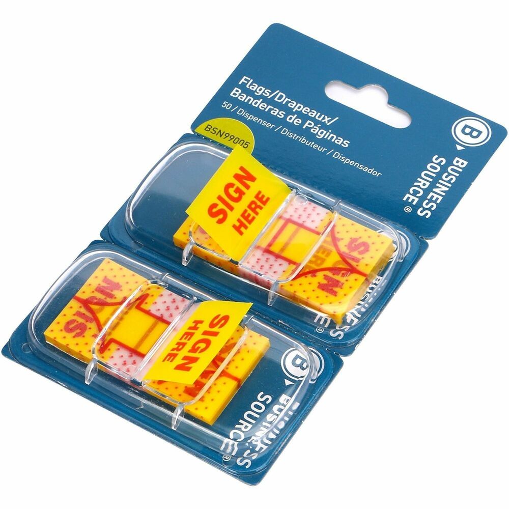 BSN99005 - Convenient message flags help to prevent confusion when signing long contracts, releases and standardized forms. The bright, easy-to-spot flags feature eye-catching, bold print that indicates what needs to be done and where. Time-saving flags are reusable and repositionable. Flags come packaged in a handy pop-up dispenser so they can be packed in a bag or briefcase.