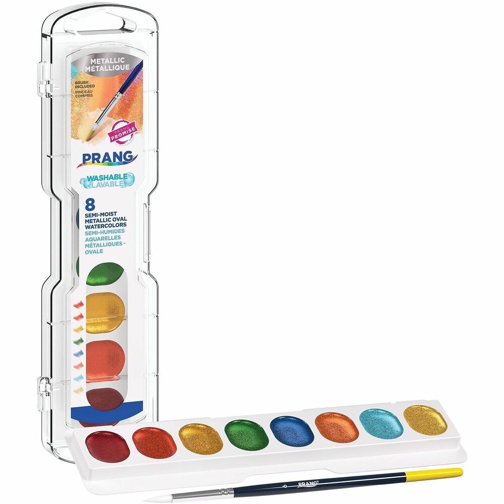 DIXX805160001 - Eight metallic colors add a festive, shimmering element to watercolors children love. Washable formula for easy cleanup from most skin and clothing. Semi-moist washable watercolor paints are perfect for young children and budding student artists. Eight-color set comes with No. 9 wood handled paintbrush. Colors are gold, silver, copper, blue, green, yellow, red-orange and red. Certified AP nontoxic.