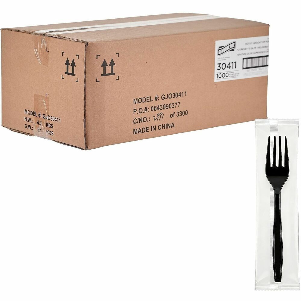 GJO30411 - These Genuine Joe Disposable Forks are made from durable, heavy-weight polypropylene to hold up to hefty meals. Each fork comes individually wrapped to reduce cross contamination and to eliminate the spread of germs. Disposable cutlery is convenient and ideal for eating while on-the-go or for casual dining, food trucks, cafeterias and more.