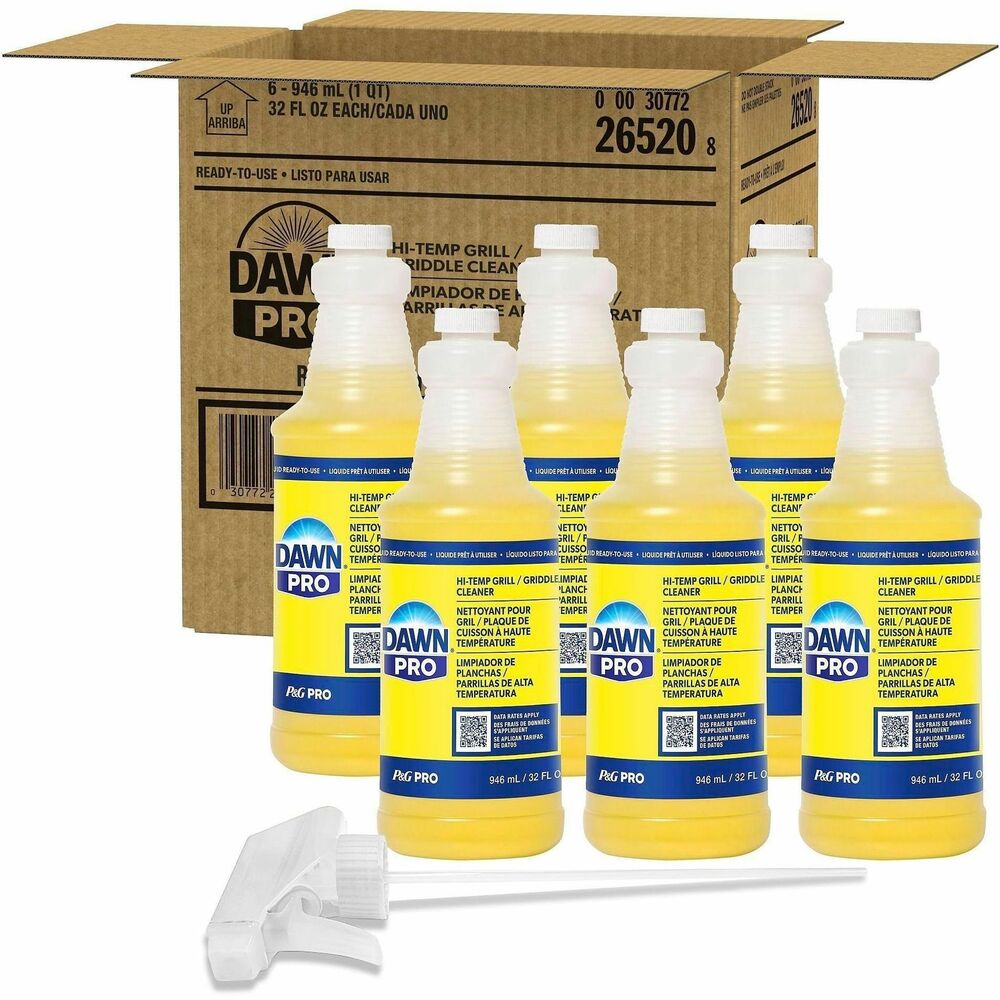 PGC26520 - Introducing Dawn PRO Hi-Temp Grill Cleaner, specially formulated for commercial kitchens. This powerful grill cleaner effectively removes grease and burnt-on food from grills and griddles, ensuring a clean and safe cooking environment. Convenient flip-top caps allow easy dispensing. Ideal for restaurants, catering services, food trucks and more, this cleaner is safe for food contact surfaces and works effectively on flat-top grills and griddles. Experience the professional-grade cleaning power that ensures a clean, safe and efficient kitchen.