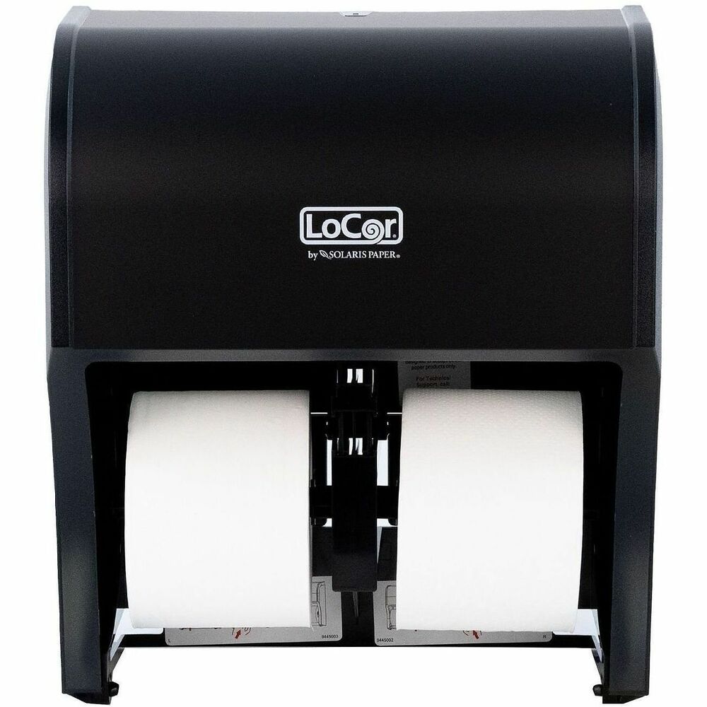SOLD67053N - The LoCor4 Bath Tissue Dispenser is a high-capacity dispensing system that reduces labor costs through fewer roll replacements. Covered reserve rolls prevents dispensing from all four rolls at once. It includes an easy and reliable manual drop-down for reserve roll access. Its modern design upgrades the appearance of any washroom while maximizing efficiency and delivering cost savings.