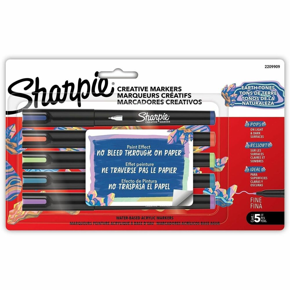 SAN2209909 - Bring a vivid, natural touch to your artistic vision with the Earth Tones collection of Sharpie Creative Markers. These acrylic markers feature stunning, paint-like ink that glides across the page with the control of a marker. These water-based markers come with ink that won't bleed through paper, so your work stays clean. The bright coloring markers create vibrant marks on light and dark surfaces and boldly mark on paper, metal, wood, ceramic, glass, rock and canvas. The colors beautifully layer to add dimension to your work. The Earth Tones collection introduces vibrant colors inspired by nature, while the fine point markers feature a tip that's perfect for small, intricate designs or line work. Plus, with these art markers, there's no need to shake - simply uncap and create.