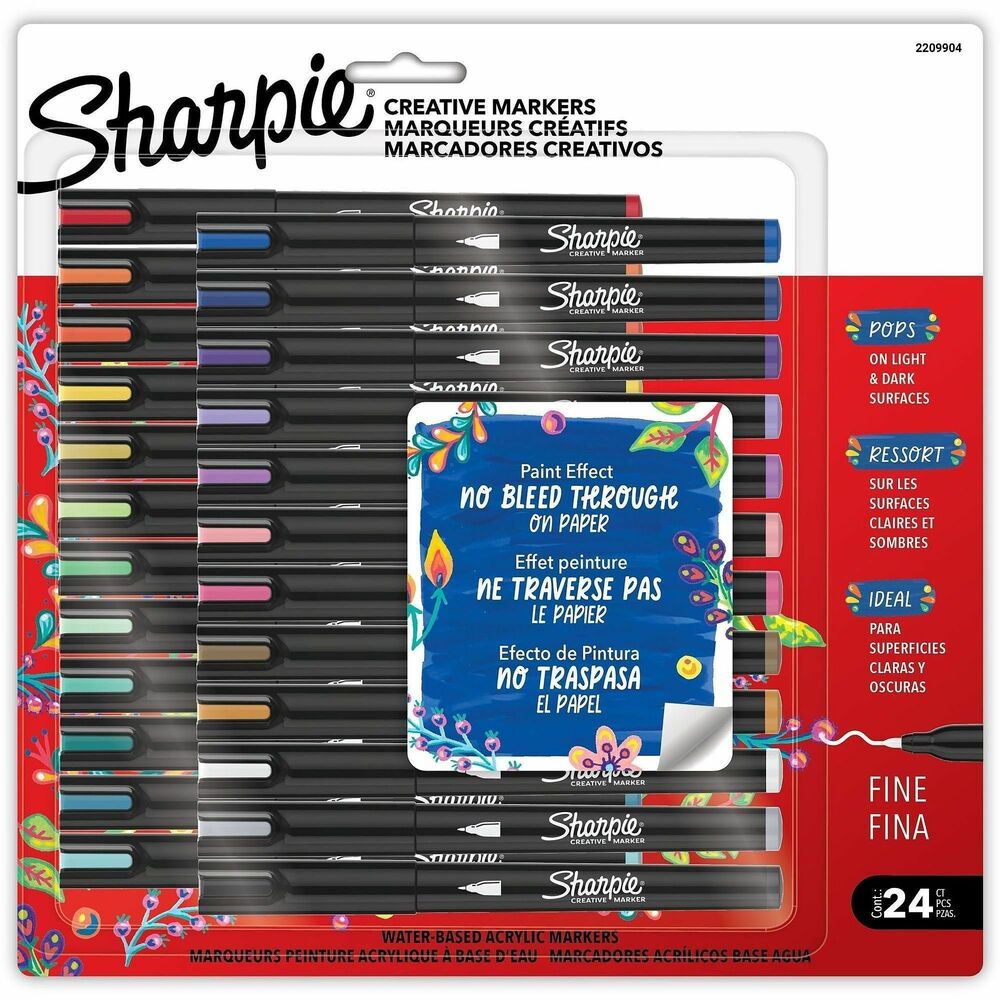 SAN2209904 - Bring a vivid, natural touch to your artistic vision with Sharpie Creative Markers. These acrylic markers feature stunning, paint-like ink that glides across the page with the control of a marker. These water-based markers come with ink that won't bleed through paper, so your work stays clean. The bright coloring markers create vibrant marks on light and dark surfaces and boldly mark on paper, metal, wood, ceramic, glass, rock and canvas. The colors beautifully layer to add dimension to your work. The  The colors beautifully layer to add dimension to your work, while the fine point markers feature a tip that's perfect for small, intricate designs or line work. Plus, with these art markers, there's no need to shake - simply uncap and create.