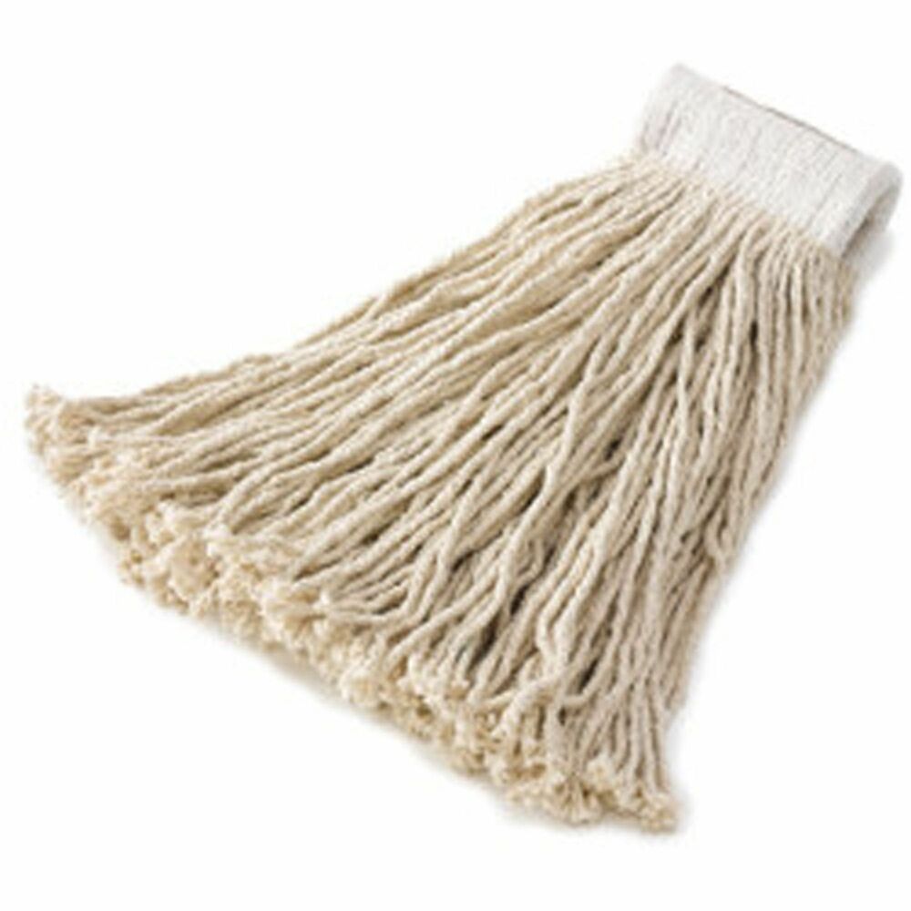 RCPV418WH00 - 24 oz. Value Pro Cut-End Rayon Finish Mop cleans with 4-ply rayon yarn that is high-quality and resists mildew growth, extending mop life and white appearance. Cut-end design absorbs more than loop-end mopheads and effectively releases liquids so mop is ideal for finish applications. Mesh headband prohibits moisture retention for longer product life. Cost-effective floor finish applicator is wring only and nonlauderable (bucket wash). Use 1" headband with side-gate Invader Wet Mop Handle. This wet mop is made using up to 75% recycled material.
