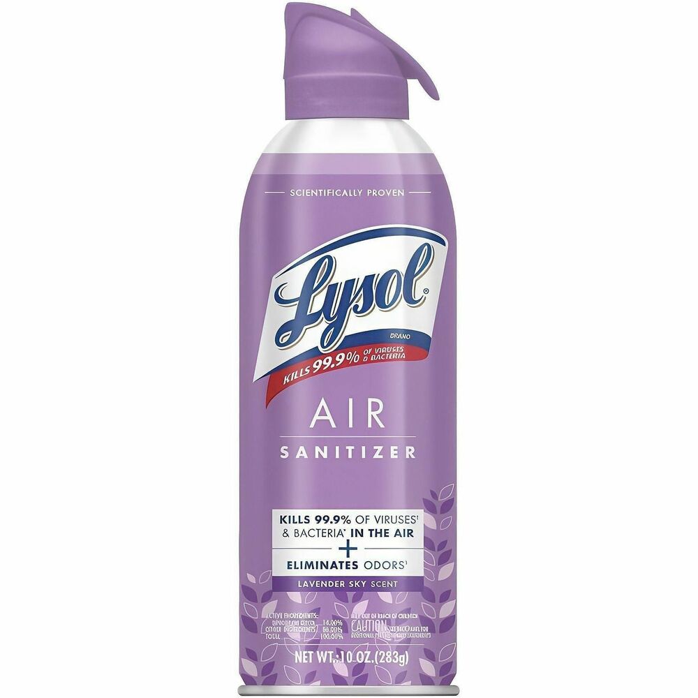 RAC56348 - Lysol Air Sanitizer Lavender Sky kills 99.9% of viruses and bacteria in the air. It is scientifically tested and proven to kill 99.9% of viruses and bacteria, ensuring the air you breathe is sanitized. Using this EPA-approved sanitizing spray helps to reduce the spread of illness causing pathogens like cold, influenza and coronavirus in the air. Scent is simple, fresh fragrance of lavender combined with modern notes of jasmine.Rebate: Up To $10 Off Per Case Lysol Pro Solutions View Rebate Details