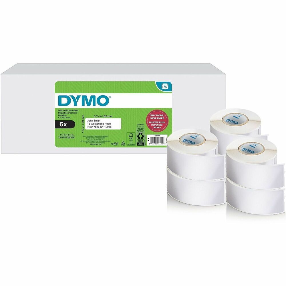 DYM2229754 - Whether it's for mailing, shipping or labeling, these Multi-Purpose Labels will have you quickly printing from your Dymo LabelWriter labelmaker. Using a direct thermal printing process, you avoid the hassle of expensive ink or toner. Print one multipurpose label on the roll or hundreds with ease - no more messy sheets, waste or sheet label jams. Self-adhesive labels are compatible with Dymo LabelWriter 5XL, 550, 550 Turbo, 4XL, 450 Wireless, 450 Duo, 450 Turbo, 450 Twin Turbo and Desktop Mailing Solution. They are also FSC Certified and BPA-free.