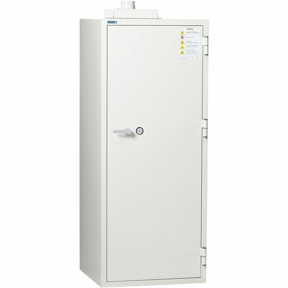PXSBSS6104 - The Phoenix Safe Battery Commander Safe is a 110V Lithium-ion battery charging and storage safe. Advanced battery-charging safes feature UL-Certified power strips (PDUs) inside for ease and convenience. Durable safes are specially engineered to withstand and contain hard-to-extinguish battery fires, ensuring they don't spread and cause irreparable damage. Completely insulated with sophisticated door seals and double-wall steel construction, each safe provides both great strength and fire/heat resistance. Ventilation port offers easy connection to an external ventilation duct to reduce internal pressure and release toxic gases caused by battery fires. With the multipoint, pick-resistant dimple key lock, safe door will remain securely closed - even in the event of the most severe battery explosion.