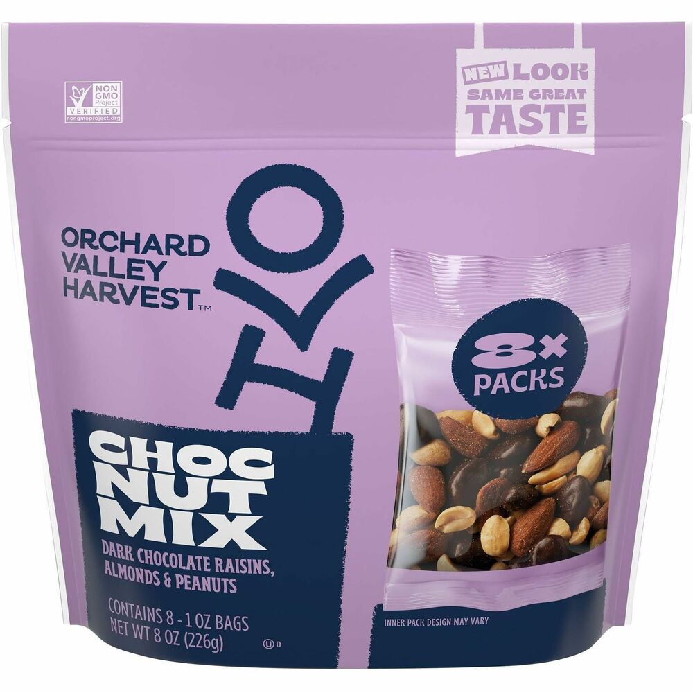 GRR22002947 - Fuel your next adventure with Orchard Valley Harvest Choc Nut Snack Mix. Better-for-you snack mix includes dark chocolate-covered raisins, almonds and peanuts. Each serving has 4g of protein, making it a great treat between meals or an on-the-go snack for work, school and everywhere in-between. Gluten-free mix contains no artificial colors, flavors or preservatives.