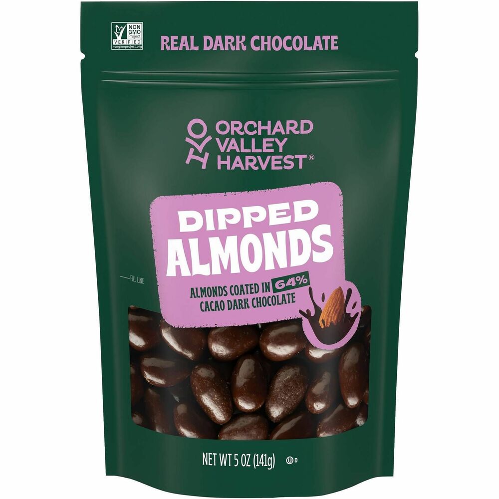 GRR22002939 - Orchard Valley Harvest Chocolate Dipped Almonds provide a delicious, convenient snack you can feel good about. Heart-healthy almonds come covered in real 64-percent cacao dark chocolate. They contain no artificial ingredients, flavors, colors or preservatives. They're gluten-free and non-GMO Project verified. Packs are convenient for tasty snacking while you're on-the-go, to carry in lunches and more.