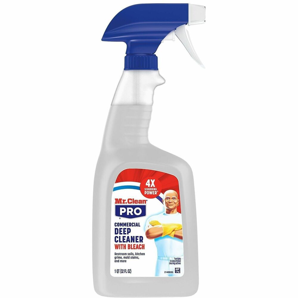PGC25677 - Introducing Mr. Clean PRO Commercial Deep Cleaner with Bleach! Tough on commercial restroom soils, kitchen grime, mold stains, and more. Formulated with bleach + 3 deep cleaning ingredients that trap, lift, and remove stubborn commercial soils, odors, and stains with less scrubbing. Works on stainless steel, food prep surfaces, plastic cutting boards, sinks, toilets, tubs, showers, and more.CASE of 3 READY TO USE 1 GALLON JUGS: each gallon refills 4 32oz spray bottlesTOUGH ON COMMERCIAL MESSES: including odors, stains, and tough soilsFOR USE ON HARD SURFACES: including stainless steel, food prep surfaces, plastic cutting boards, sinks, toilets, tubs, showers, and morePOWERFUL CLEANING AGENTS: formulated with bleach + 3 deep cleaning ingredients that trap, lift, and remove soils, odors, and stains from surfacesDEEP CLEAN WITH 75% LESS SCRUBBING vs. leading pro competitor's bleach cleanerBETTER STAIN REMOVAL, DEEPER CLEAN vs. leading pro competitor's bleach cleaner