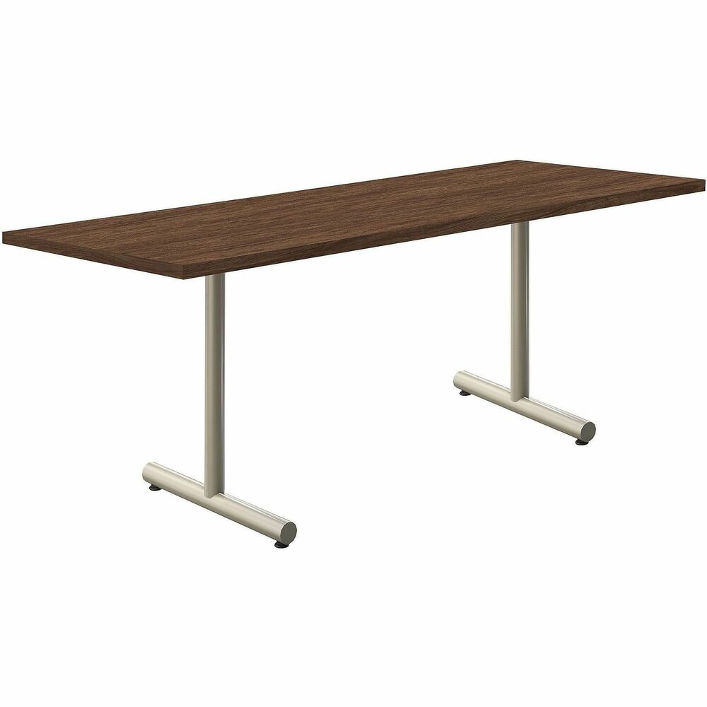 PSF4110 - PS Furniture Acacia Collection Tables offer versatility, durability and style. Tabletops measure 1-1/8" thick and features a particle board core. The linear edge profile is an exact match for the Mangalore Mango high-pressure laminate top. Fixed T-base is made from 14-gauge, 2"-diameter steel tubing with a color-matched end cap and assembled feet. Base boasts a black powder coat for a professional look and added durability. Base adjustable leveler features a shank measuring 20-1/4" x 1-3/4".