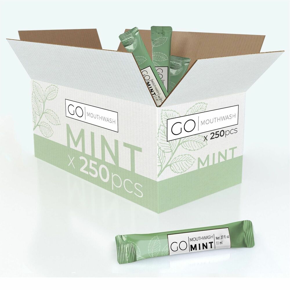 GMHMW250 - Cleanse your mouth and fight bad breath without any overpowering sensations with Go Mouthwash Travel-Sized Mint Mouthwash Packets. Alcohol-free mouthwash contains no artificial dyes, no added colors and no harsh ingredients. Special formula uses Xylitol, which inhibits the growth of bacteria and neutralizes acids that cause cavities. It deeply cleanses your dry mouth and helps fight bad breath without being overpowering. Refreshing mint flavor keeps breath fresh for hours. Individually packaged mouthwash comes in recyclable plastic sachets and is perfectly travel-size and TSA-compliant. Perfectly portable, they're great for trips by plane, hotel stays, camping trips and more. Leave spill-proof, tamper-proof sachet packets in breakrooms, bathrooms, at reception and more.