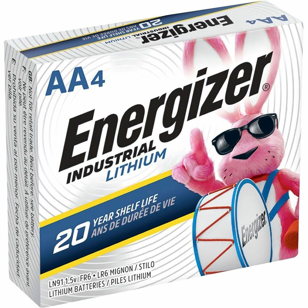 Energizer Industrial AA Lithium Batteries - For Vending Machine, Electronics, Construction - AA - 10 Year Shelf Life - 4 / Pack
