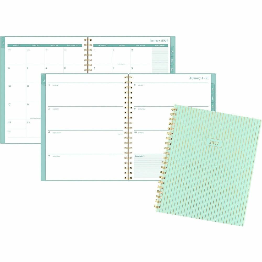 AAG1843905 - Shine on and start planning with the Mead Cambridge Glimmer Weekly/Monthly Planner. Glimmer design brings a touch of luxury and modern minimalism to your planning, with gold lines against a teal background. Planner covers 12 months, from January to December. Unruled weekly spreads help you stay on-track easily. Tabbed monthly spreads help you see big-picture plans in an instant, and they include past and future reference calendars. Both the weekly and monthly spreads are paired with a QuickNotes area for jotting down reminders, to-do's and more. Special pages include a double-sided storage pocket, three-year reference calendar, holiday list, two future planning pages, five notetaking pages, a sticker sheet with 70+ stickers and three extra monthly spreads (October-December of previous year). Pages are made from FSC-certified paper from responsible sources and measure 8-1/2" x 11". Durable poly cover withstands wear-and-tear to protect inner pages. Twin wire-binding keeps pages secure and wont snag on bags or clothing.