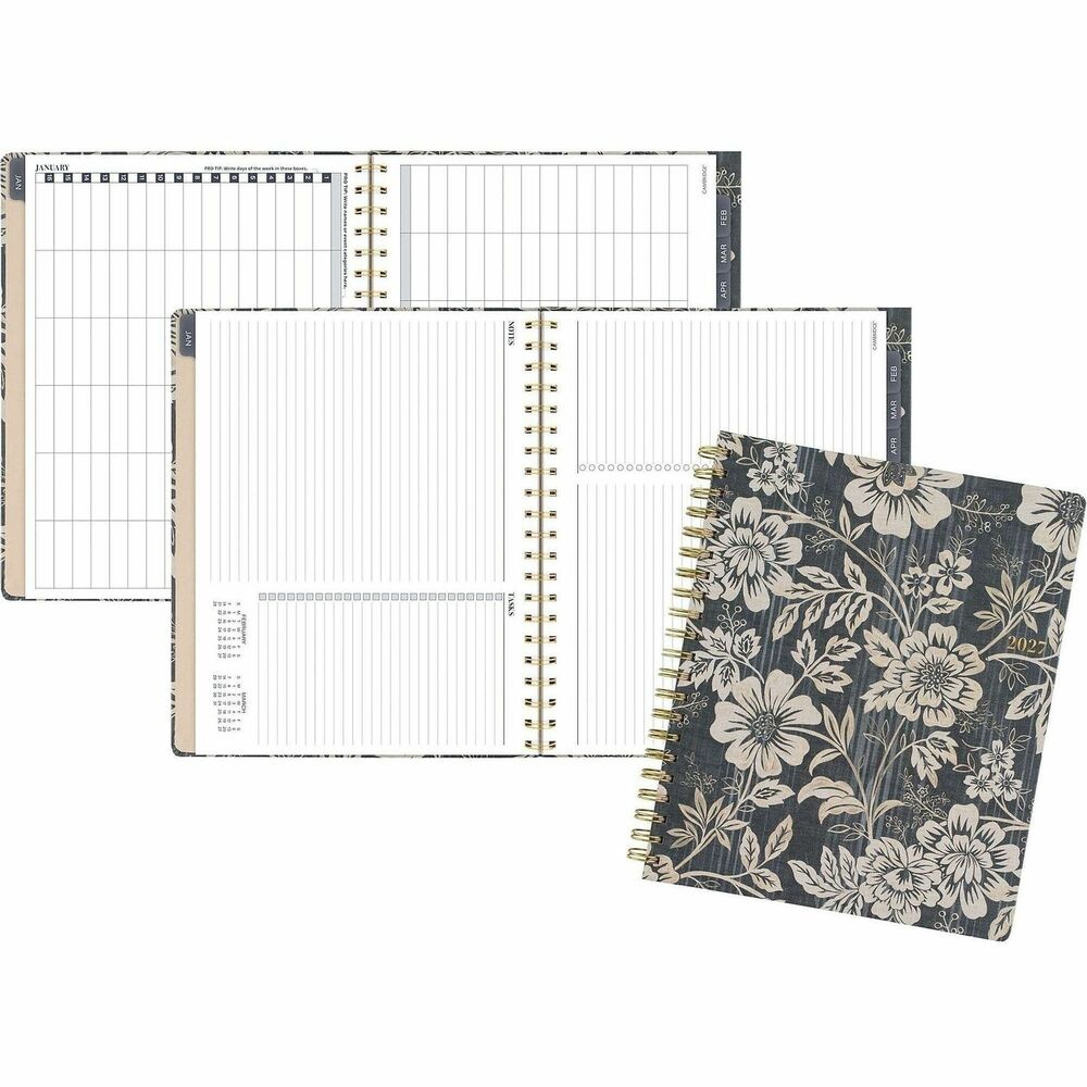 AAG1850902 - Bring structure to your plans with the Mead Cambridge Denim Blooms Monthly Planner. A blooming blue-and-white floral cover design brings rustic charm to your planning. It covers 12 months, from January to December. Easel stand lets your prop up the planner with ease, keeping your plans and notes in full view. Tabbed monthly spreads have a dashboard horizontal fill. Open daily rows include six individual sections for the freedom to plan by categories and people. Each month has a ruled notes section, task checklist and two future reference calendars. Special pages include a double-sided storage pocket, three-year reference calendar, holiday list, two future planning pages, five notetaking pages and 150+ stickers. Paper hardcover protects inner contents and stands up to wear-and-tear. Twin wire binding keeps pages secure and won't snag on bags or clothes. Pages measure 8-1/2" x 11" and are made with FSC-certified paper from responsible sources.