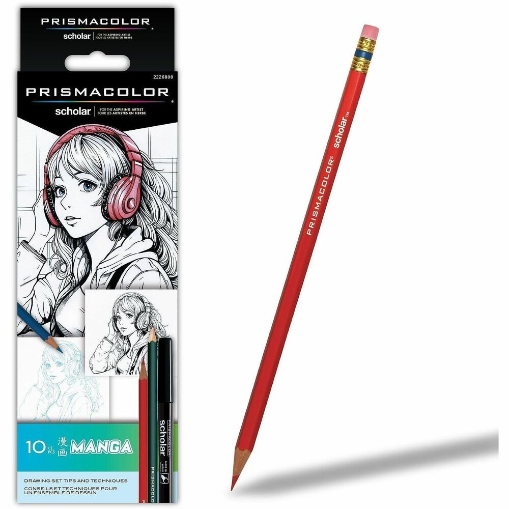 SAN2226800 - Bring your Manga creations to life with the Prismacolor Scholar Manga Art Set. This collection of art supplies includes erasable colored pencils (crimson red and non-photo blue), 1 black pencil, 4 graphite pencils (2H, 2B, 4B and 6B), 2 black markers (brush and bullet tip), 1 eraser and a how-to guide. Whether you're drawing dark shadows, deep black eyes or colorful accents, you'll have exactly the right tools. Use the 4 different types of lead from 2H for light details to 6B for rich, dark coverage. Colored pencils help you create lifelike drawings. Brush tip and fine tip markers help you add depth to your Manga art. Designed for aspiring artists, Prismacolor Scholar colored pencils deliver smooth, blendable color and lasting performance.