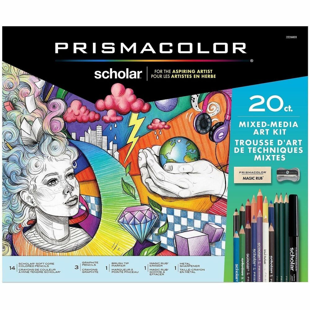 SAN2226803 - Take your ideas to unimaginable places the with Prismacolor Scholar Mixed Media Art Set. This collection of art supplies features colored pencils designed especially for developing artists and students. Strong, smooth cores resist breakage while delivering vivid, blendable color laydown for effortless shading and layering. You'll also receive graphite pencils that give artwork detail, depth and intensity, plus brush tip markers that can create thick, thin or varied lines in one stroke. Perfect for idea development, sketching, drawing and mixed media projects, this drawing set helps you explore new techniques and refine your artistic skills. Developed by Prismacolor for the aspiring artist, the Scholar line provides the ideal tools to explore creativity, refine skills and bring your creativity to life.