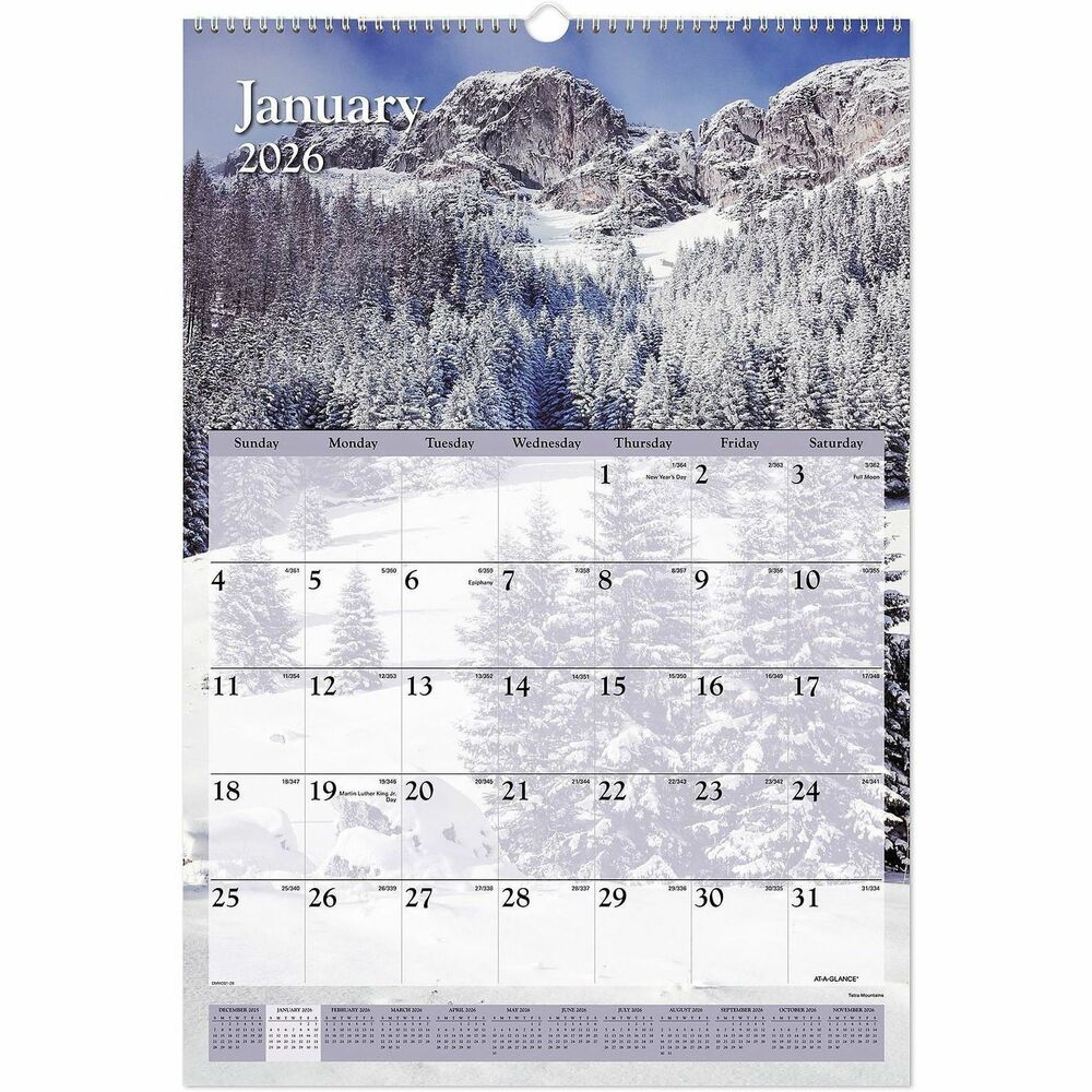 AAGDMW20128 - Organize office events, meetings and appointments with this calendar that offers a different, stunning scenic image each month. Wall calendar offers 12 months of dated planning from January to December. One-page-per-month format contains ample writing space in unruled daily blocks (2" x 2-1/4"), Sunday-through-Saturday scheduling, count of days/days remaining, holidays and monthly reference calendars with one past, current and 10 future months reference. Background design and color scheme coordinate with each image. Wall calendar includes full chipboard backer and bonus page with current yearly reference calendar in back. The wire hanger and loop simplify hanging on walls or cubicles. Calendar is printed on quality paper.