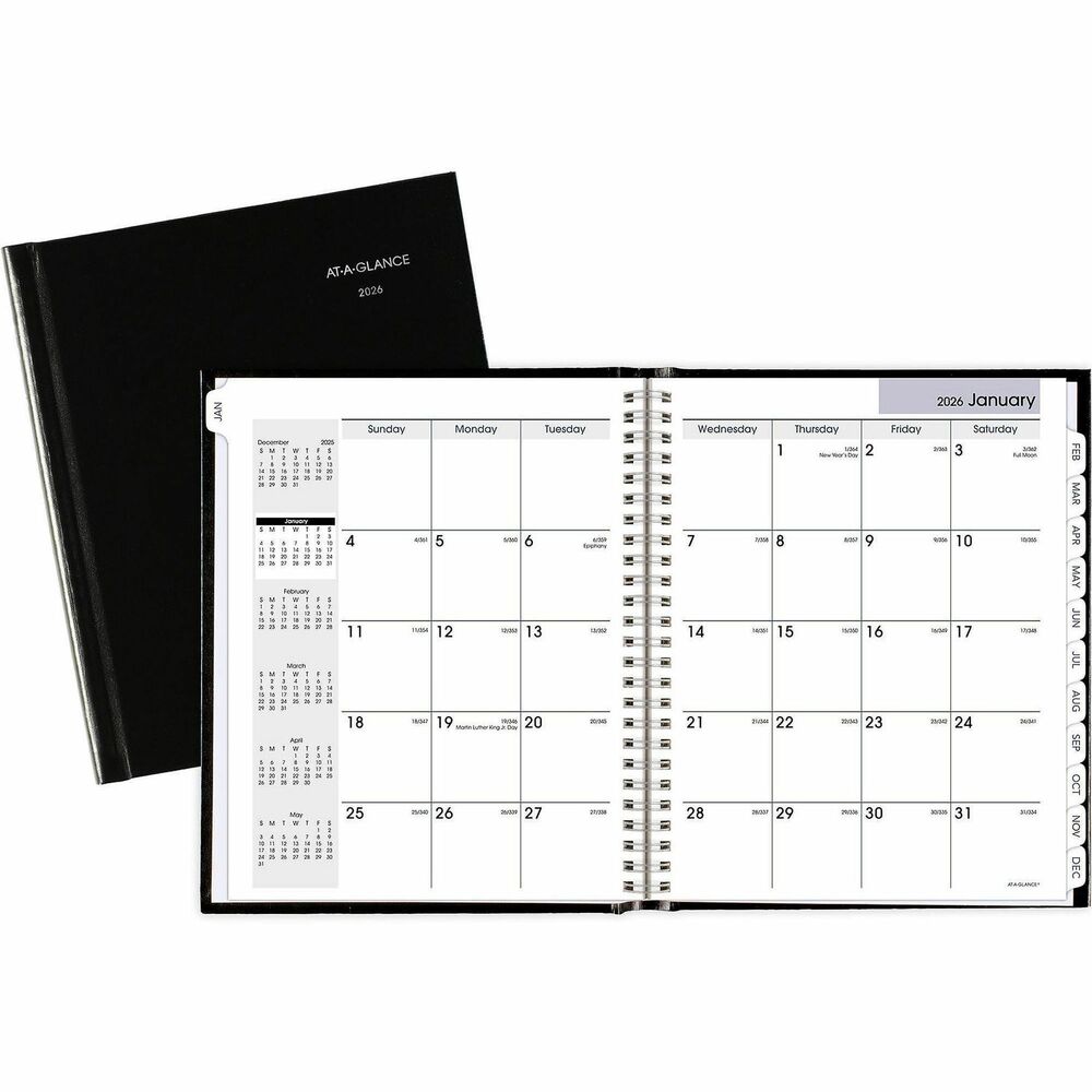 AAGG400H00 - Take control of your busy schedule and get organized with this versatile monthly planner. Dated planning pages range 12 months from January to December. DayMinder Premiere Monthly Planner also features two-page-per-month spreads, tabbed monthly dividers, a storage pocket and memo section with notes space. Each spread includes unruled daily blocks, Sunday-through-Saturday scheduling, count of days/days remaining, holidays, and past, current and four future months reference. Nonrefillable planner has a professional hard cover with concealed wire binding. Hardcover lasts for years so your records are well-protected. Calendar pages are printed on quality paper.