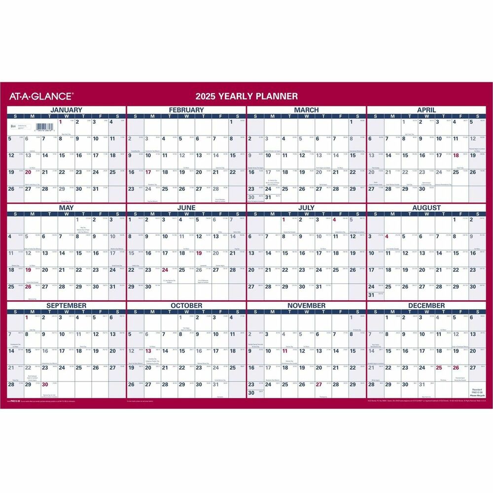 AAGPM21228 - Reversible wall calendar fits your space so you can schedule your time, your way. One side offers a horizontal format unruled blocks that measure 1-1/4" x 1-1/4". The other side has a vertical format with unruled 1-1/4" x 1-3/8" blocks. Dated planning on both sides ranges 12 months from January to December for a complete year for planning activities and projects. Both sides also include Sunday-through-Saturday scheduling, count of days/days remaining and holiday dates in red. Wall calendar is printed in two colors on nonlaminated paper with a bright white background for easy viewing.
