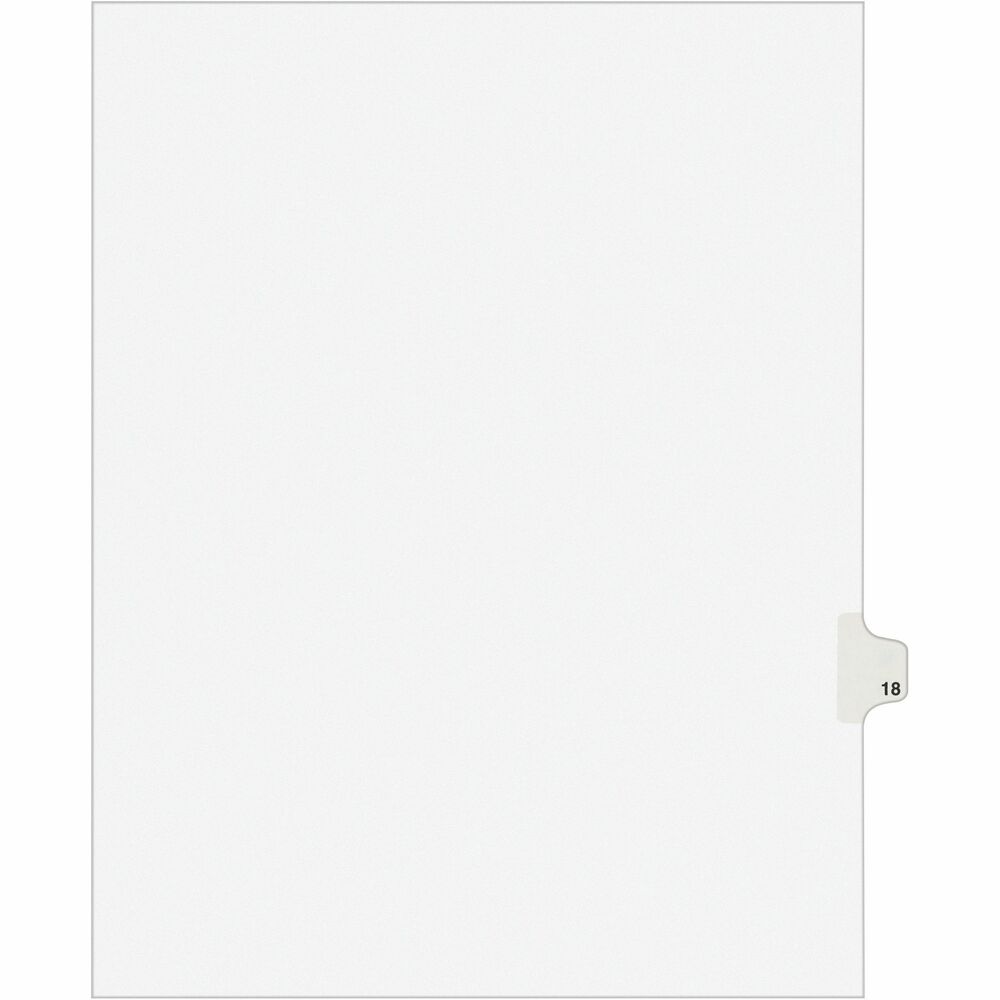 AVE01018 - Use these individual legal dividers when you're assembling your case for organized files. This set contains 25 dividers printed with the same tab. Use these dividers to organize your index briefs, legal exhibits, mortgage documentation files and more. The crisp and clean, white paper stock gives your files a professional appearance. The durable, Rip Proof, reinforced side tabs are preprinted on both sides using Helvetica bold type so you can locate your information easily. The unpunched binding edges mean these indexes can fit practically any binding system.