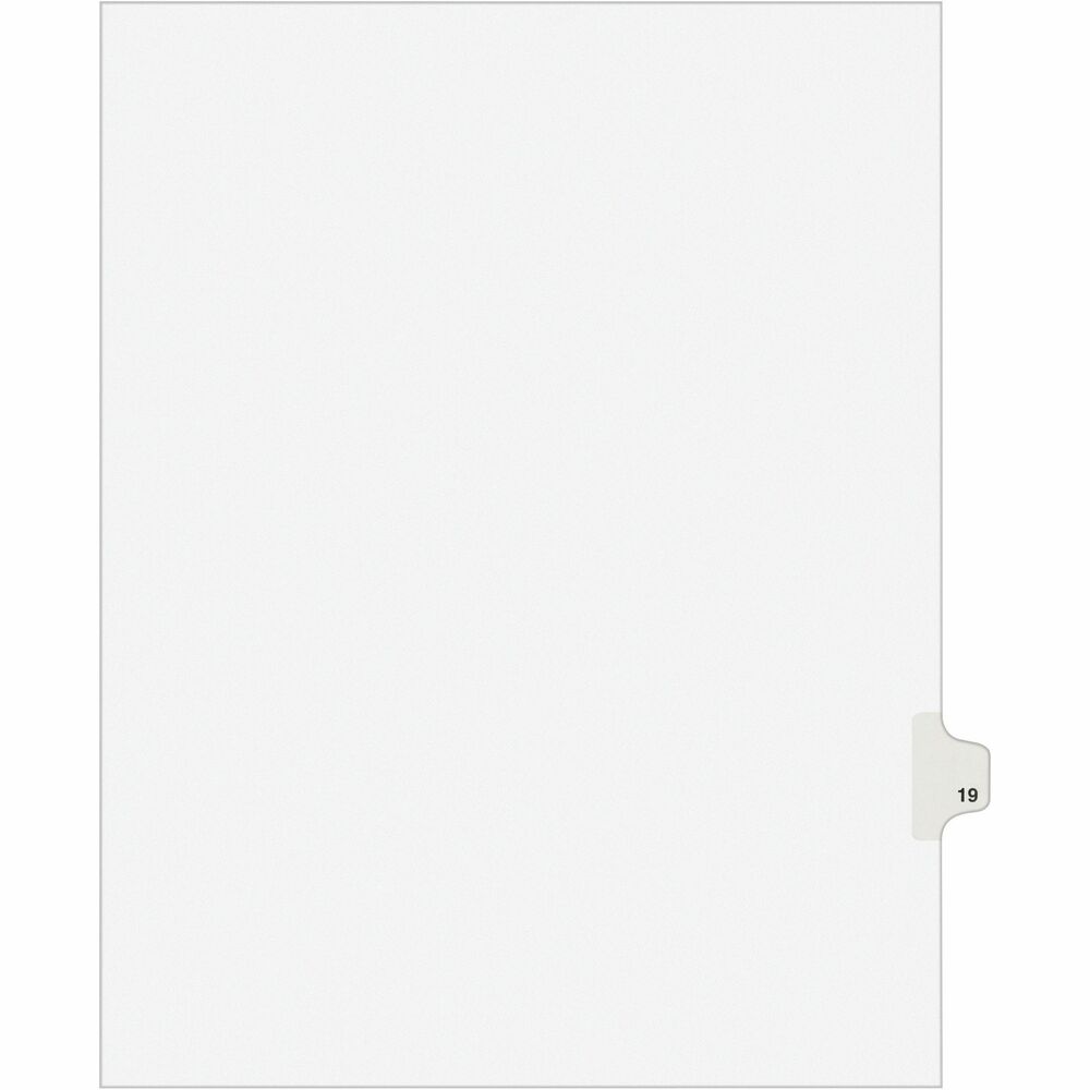AVE01019 - Use these individual legal dividers when you're assembling your case for organized files. This set contains 25 dividers printed with the same tab. Use these dividers to organize your index briefs, legal exhibits, mortgage documentation files and more. The crisp and clean, white paper stock gives your files a professional appearance. The durable, Rip Proof, reinforced side tabs are preprinted on both sides using Helvetica bold type so you can locate your information easily. The unpunched binding edges mean these indexes can fit practically any binding system.