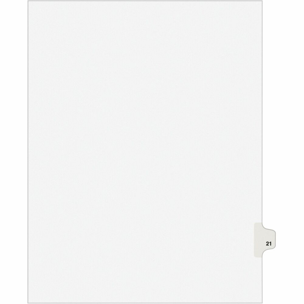 AVE01021 - Use these individual legal dividers when you're assembling your case for organized files. This set contains 25 dividers printed with the same tab. Use these dividers to organize your index briefs, legal exhibits, mortgage documentation files and more. The crisp and clean, white paper stock gives your files a professional appearance. The durable, Rip Proof, reinforced side tabs are preprinted on both sides using Helvetica bold type so you can locate your information easily. The unpunched binding edges mean these indexes can fit practically any binding system.