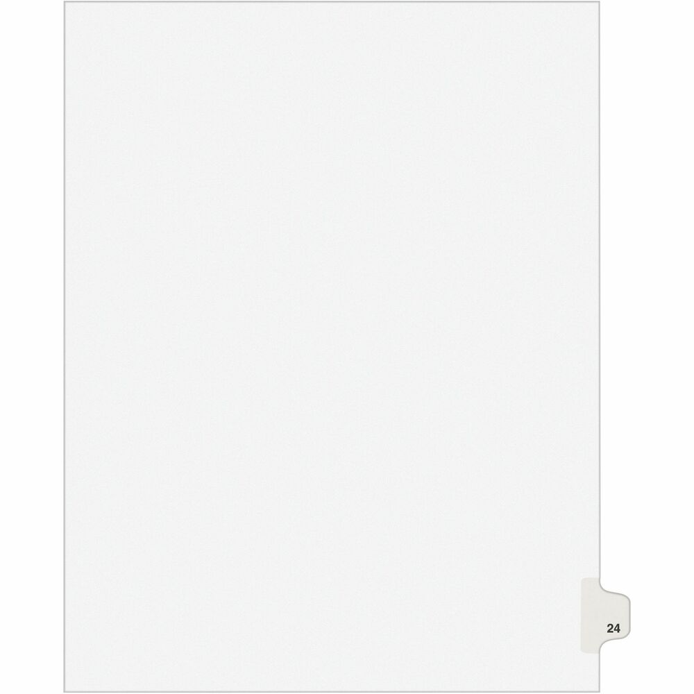 AVE01024 - Use these individual legal dividers when you're assembling your case for organized files. This set contains 25 dividers printed with the same tab. Use these dividers to organize your index briefs, legal exhibits, mortgage documentation files and more. The crisp and clean, white paper stock gives your files a professional appearance. The durable, Rip Proof, reinforced side tabs are preprinted on both sides using Helvetica bold type so you can locate your information easily. The unpunched binding edges mean these indexes can fit practically any binding system.