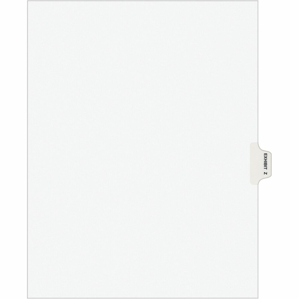 AVE01396 - Dividers are ideal for index briefs, legal exhibits, mortgage documentation files and more. White paper stock features clear RipProof reinforced tabs. Side tabs are printed with Avery Style (Helvetica Bold type) on both sides. Binding edge is unpunched so indexes can fit any binding system.