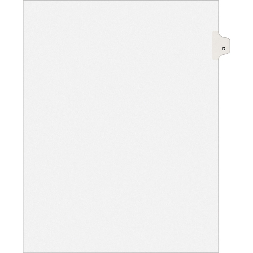 AVE01404 - Dividers are ideal for index briefs, legal briefs, mortgage documentation files and more. White paper stock dividers feature clear RipProof reinforced tabs. Side tabs are printed with Avery Style (Helvetica Bold typestyle) on both sides. Binding edge is unpunched so indexes can fit any binding system.